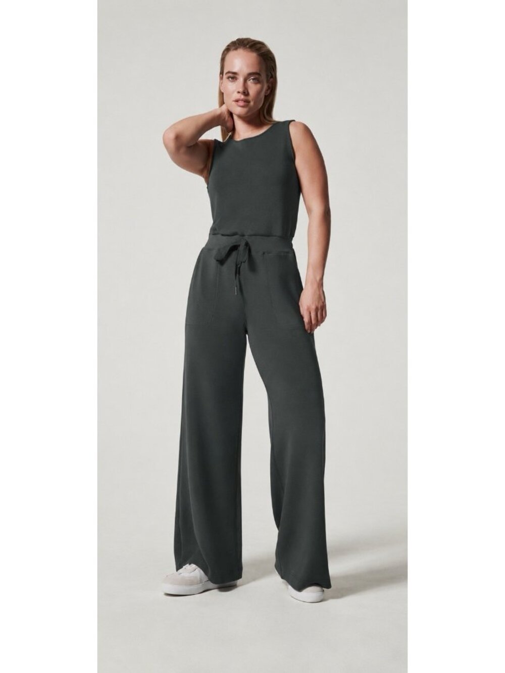 Spanx AirEssentials Sleeveless Soft Stretch Drawstring Jumpsuit gray plus 2X
